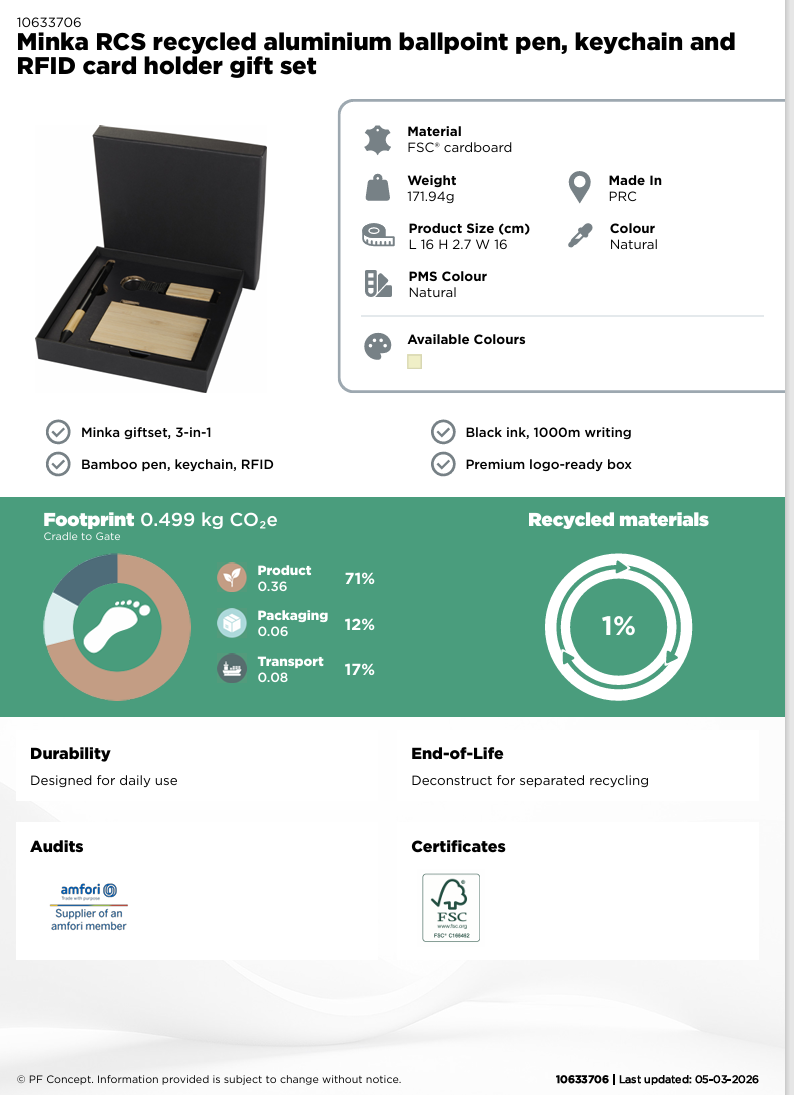 Minka gavesett med kulepenn, nøkkelring og RFID kortholder av RCS resirkulert aluminium - Naturhvit / Solid svart